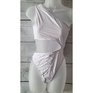 One Shoulder White Cut Out High Waisted Bathing Suit Sz S